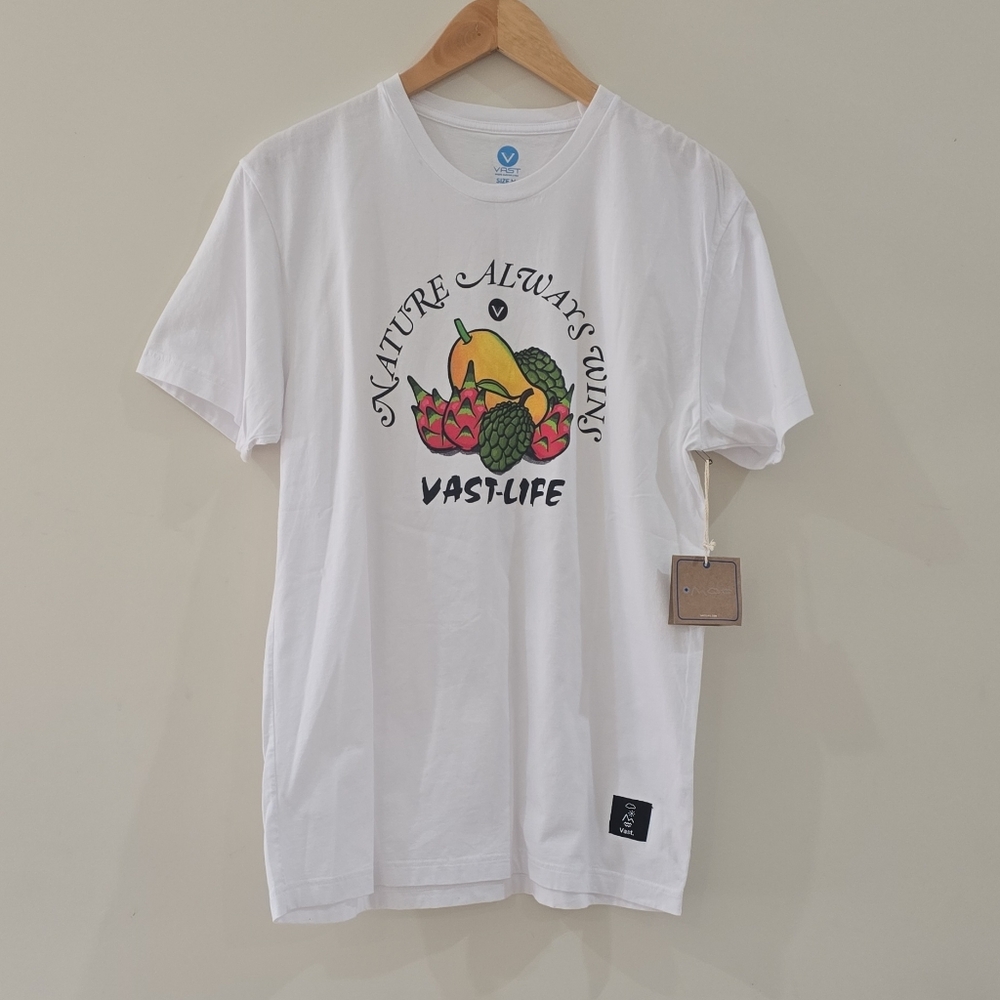 Vast Nature Always Wins Graphic Men's White Cotton T-Shirt M Short Sleeve